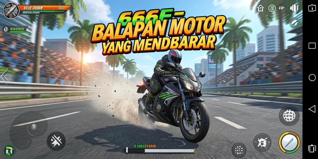 Tampilan gameplay seru dalam balapan motor 666F.