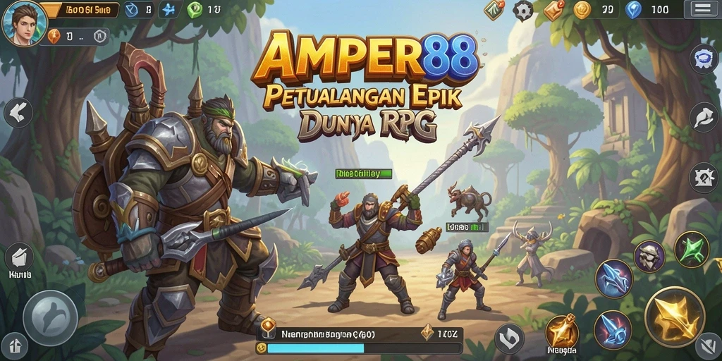 Tangkapan layar menunjukkan pertempuran seru di dunia fantasi AMPER88.