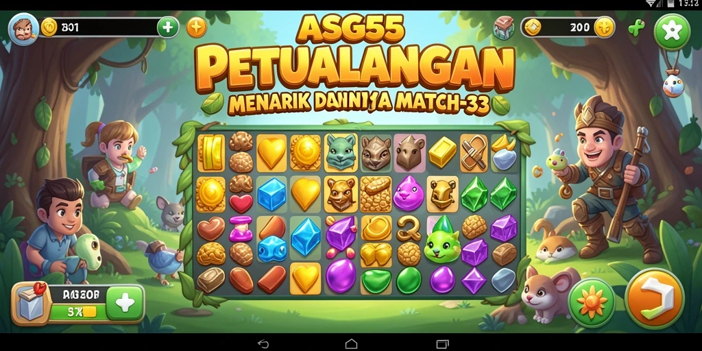 Tampilan gameplay ASG55 dengan berbagai objek berwarna-warni dalam kategori Match-3.