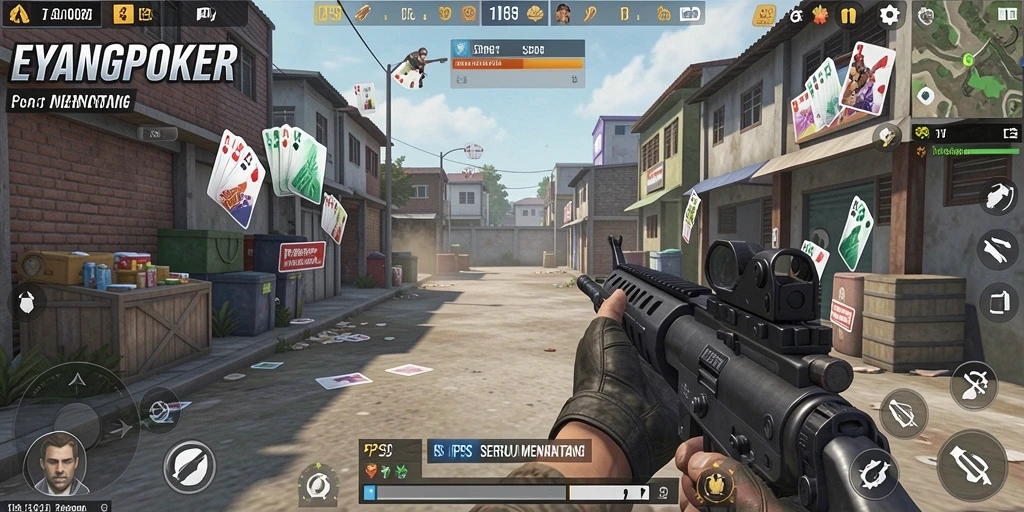 Tampilan gameplay seru dari EYANGPOKER dalam aksi FPS.