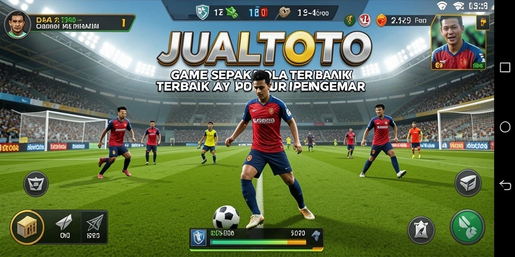 Tampilan aksi seru dalam game sepak bola JUALTOTO.