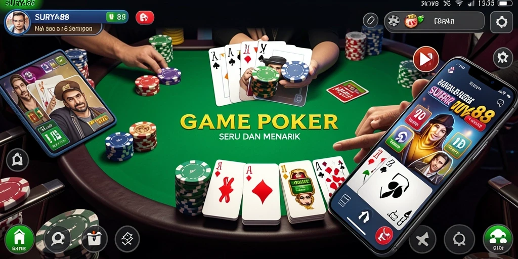 Tampilan gameplay seru dalam <strong>SURYA88</strong> memperlihatkan momen poker yang mendebarkan.