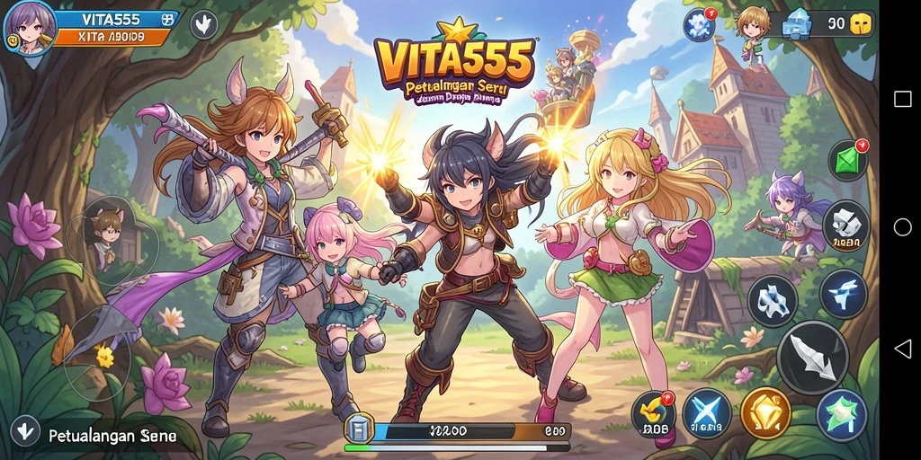 Tampilan gameplay VITA555 dengan karakter anime yang menarik.